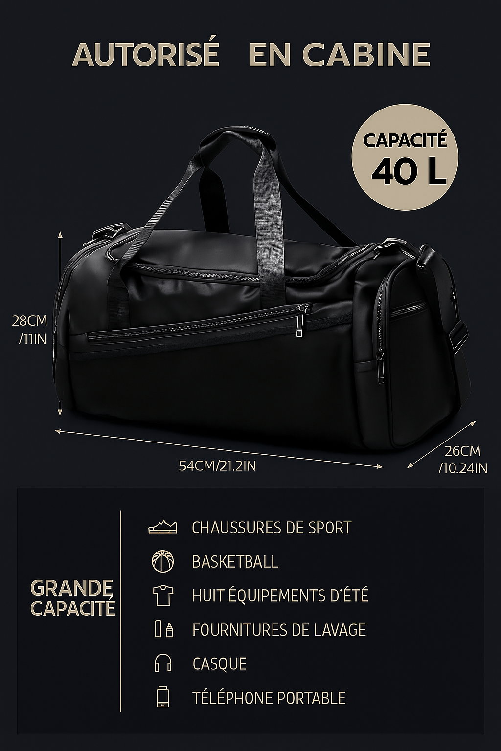 Sac de Sport Multifonctionnel - Pratique, élégant, durable